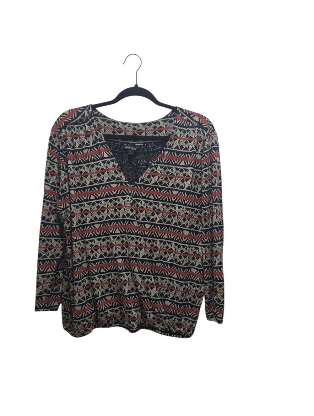 Lucky Brand Linen Blend Boho Geometric Faux Wrap Blouse Women's Large L